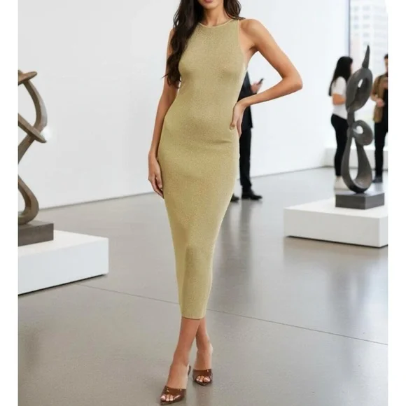 A.L.C. Ashley Knit Dress, Metallic Bright Gold, XL